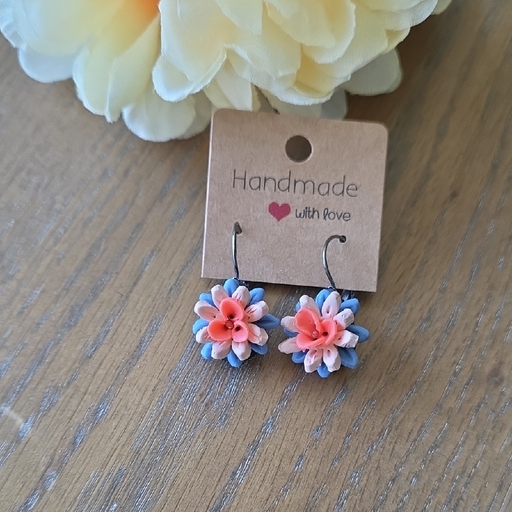 Handmade Floral Kids Earrings - Pink and Blue